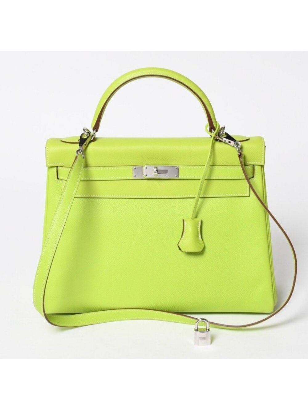 Hermes Kelly 32 2-Way Bag Kiwi Riken Veau Epsom Silver Retourne